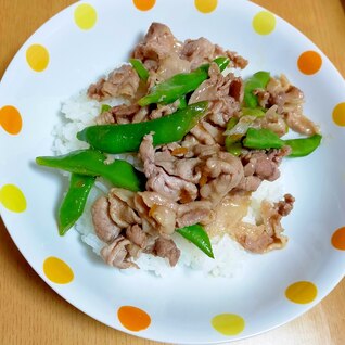 インゲン豆と豚肉の丼